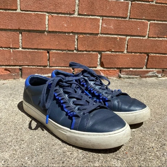 Tory Burch Sport Leather Ruffle Casual Shoe Women's Size 10 Blue - Picture 1 of 7